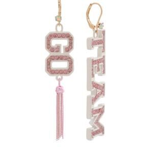 Betsey Johnson‎ Go Team Statement Earrings NWT Gold Tone Pink Crystals